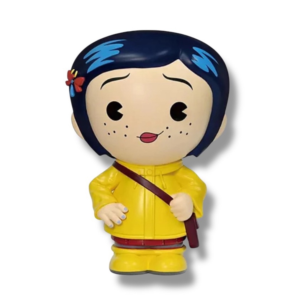 Coraline Yellow Raincoat Kids Toy Figure Savings Coin Piggy Bank Learning Tools